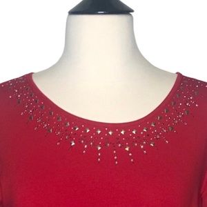 Chico’s Red 3/4 Sleeve Tee w/Starburst Stud Design